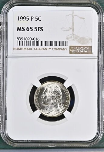 1995-P Jefferson nickel graded by NGC MS65 5FS