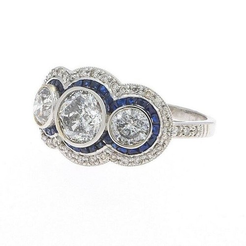 1 CT White Round Cut Simulated Diamond Three Stone Art Deco Ring In 925 Silver - Picture 2 of 5