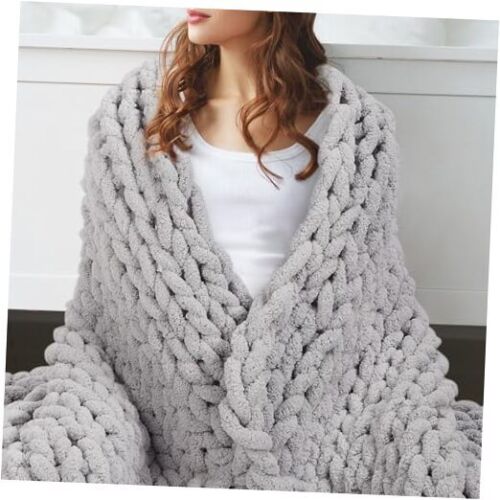 Chunky Knit Blanket, 50"x 60" Soft Throw Blanket, Cute Rope Knot Crochet Throw