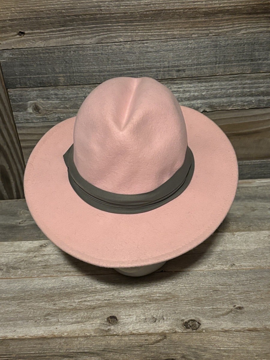 Vintage Pink Doeskin Felt Fedora Hat With Gray Band/Ribbon 