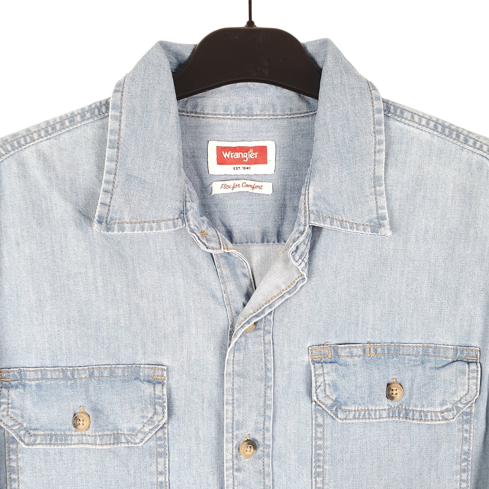 WRANGLER Blue Shirt Denim Jeans Chambray Work Comfort  Stretch Long Sleeve S image 2