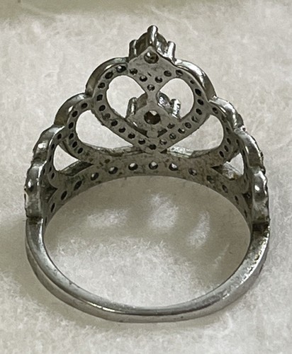 925 Sterling Silver C Z Crown Ring - Size 7 - Picture 3 of 6