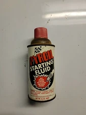Vintage PYROIL STARTING FLUID Can /Graphics, Checkered Flag. Spark Plug