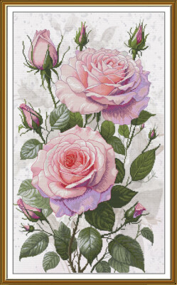 Counted cross stitch kit DIY unprinted canvas Pink roses needlecraft Aida 6285