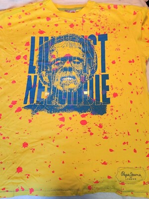 PEPE JEANS MENS SIZE XL YELLOW DECORATED DESIGN SHIRT VERY RARE