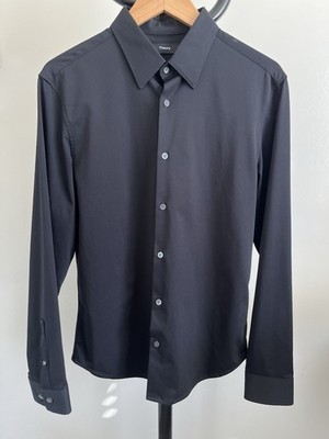 Theory Sylvain Structure Knit Shirt Button Up Medium Black 