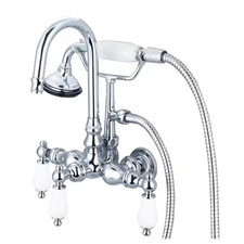 3-Handle Vintage Claw Foot Tub Faucet with Hand Shower and Porcelain Lever Handl