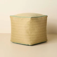 Natural Stripe with Green Trim Outdoor Patio Ottoman/Pouf - Hearth & Hand