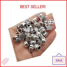 55pcs Assorted Alloy European Large Hole Beads Metal Spacer Charms Bead Assortme