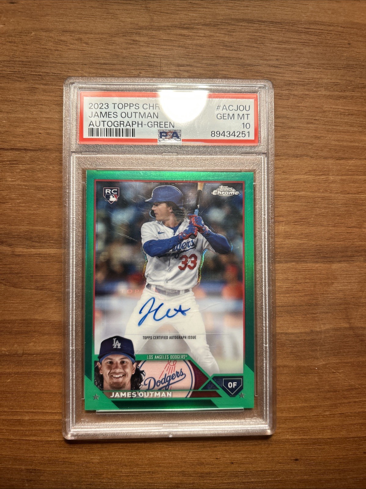 2023 Topps Chrome Update James Outman Auto Green Refractor /99 RC PSA 10 Pop 12
