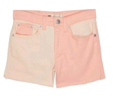 Levis Girls High-Rise Cutt-Off Denim Shorty Shorts, Coral/Ivory, Size 14 Reg