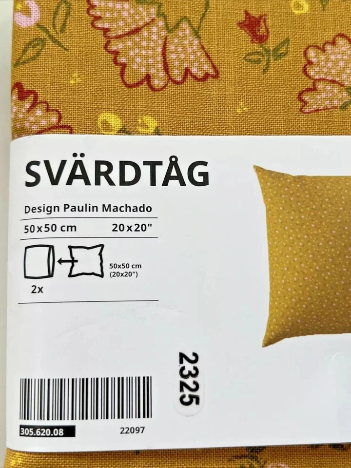 Set of 2 Ikea SVARDTAG Pillow Cushion Cover 20" x 20" Yellow/Floral Sofa Decor - Image 2 of 4