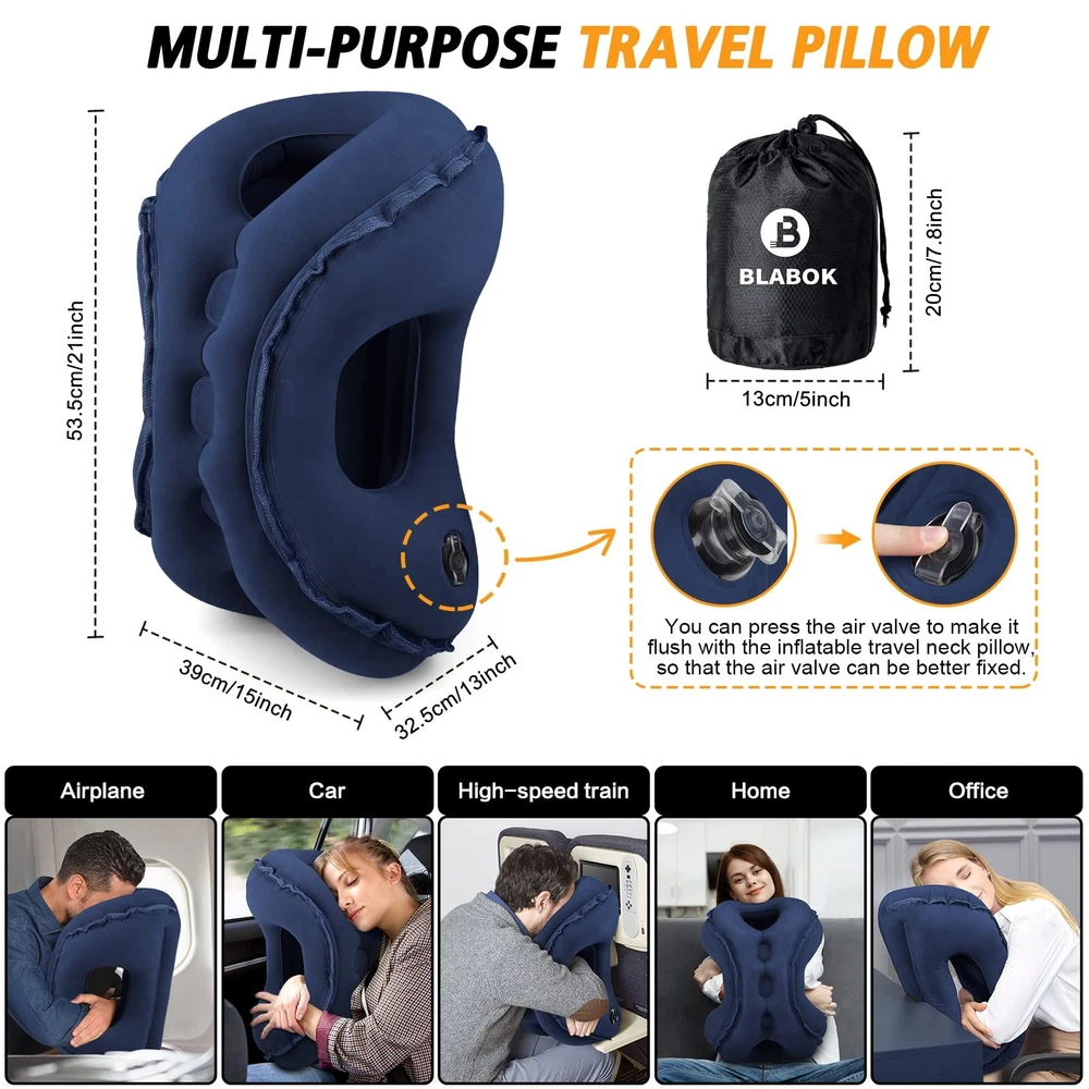 Inflatable Travel Neck Pillow for Airplanes - Comfortable & Compact Support