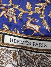 Vintage HERMES Scarf in Blue, Cream, Gold  CHASSE EN INDE  Hunting, Storytelling