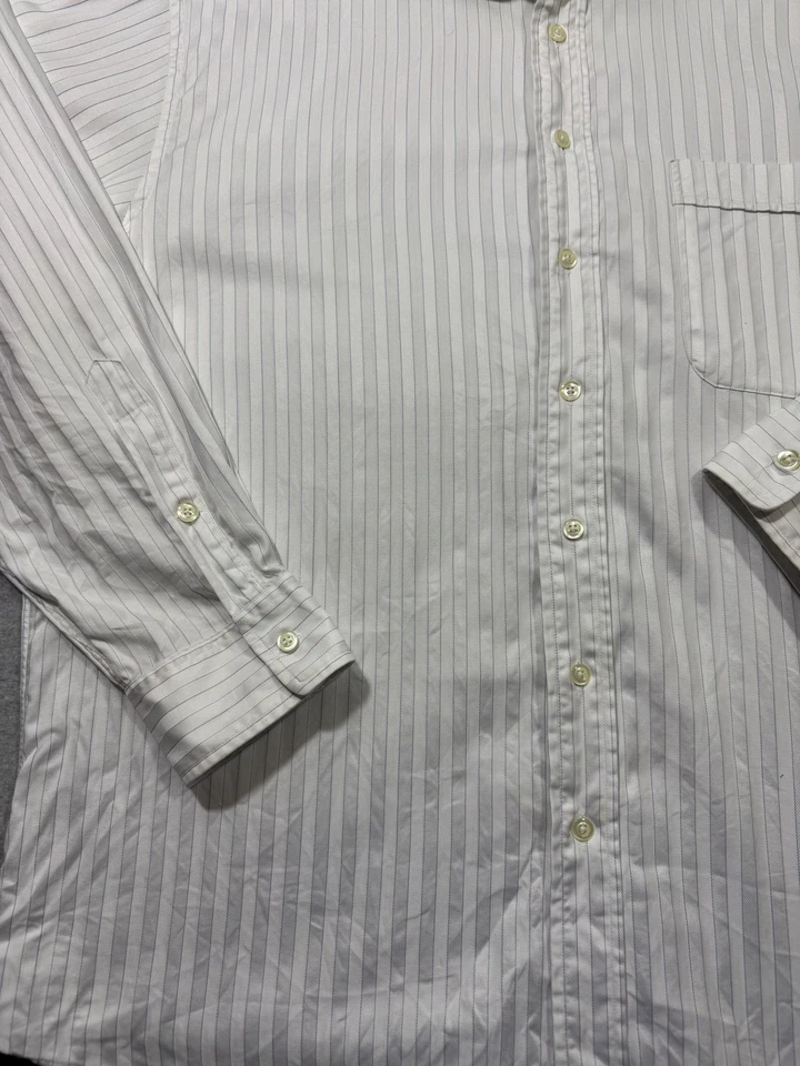 Hickey Freeman 衬衫男式 17.5 34 白色蓝色条纹棉质连衣裙加拿大制造 — 第 4/4 张图片