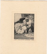 Exlibris Bookplate Heliogravüre Franz von Bayros 1866-1924 Halbakt Katze Akt
