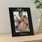 Personalised Black Glass Photo Frame – Butterflies & Mum Picture Stand