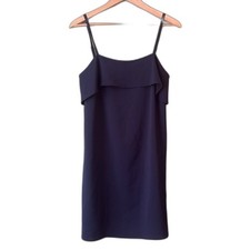 Alice + Olivia Etta Ruffle-Trimmed Crepe Mini Cocktail Dress Navy Blue Sz M