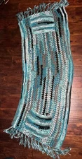 Crocheted Pocket Scarf/Shawl/Wrap In Verigated Grays & Teals Handmade