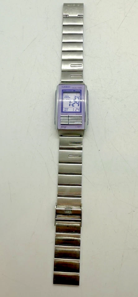 Vtg Casio Illuminator WR Dual Time Digital Watch Purple Silver 2900 LA-201W - Image 3 of 4