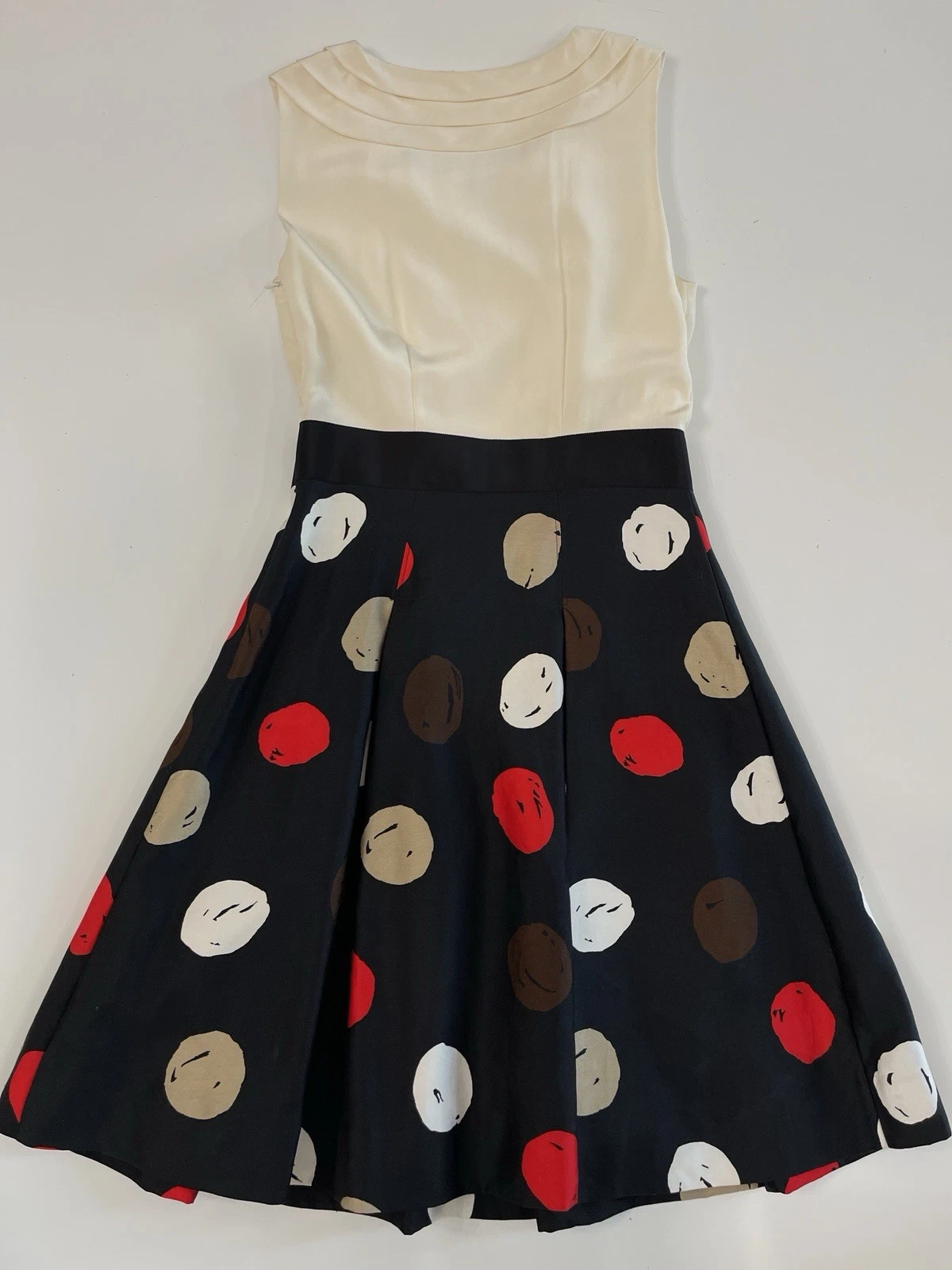 Abito donna Kate Spade 4 seta Spree plissettato grande a pois colorato preppy lusso