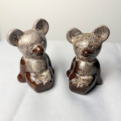 VTG Koala Bear Figurines Pair Drip Glaze Pottery 1970s Collectible Animal Gift