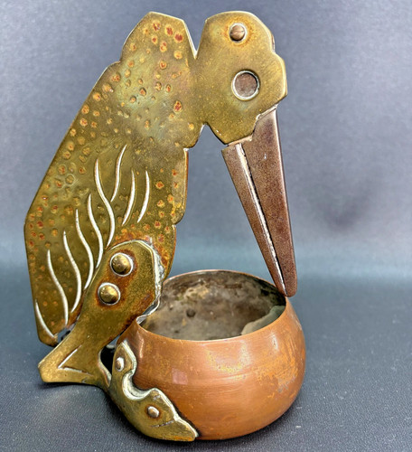 VTG Ignatius Taschner Nouveau Bronze Crow Cutter w/ Copper Ashtray 