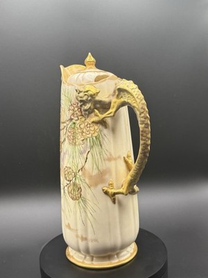Antique Willets Belleek Chocolate Pot, Dragon Handle