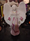 Fenton Handmade Hand Painted Glass Angel Figurine White Pink Gold Decorative
