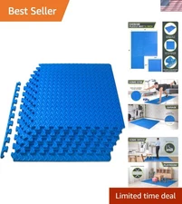 High-Density Interlocking Foam Exercise Mat - 6 Tiles, 24 Sq Ft, Non-Skid Design