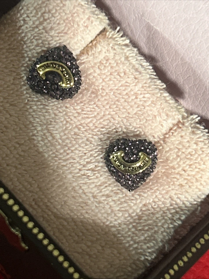  Vintage Juicy Couture Small Crystal Gold Heart Stud Earrings - Image 4 of 4