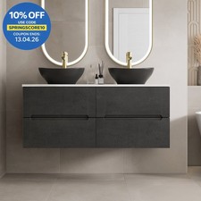 1200mm White Marble Fluted Vanity Unit Double Oval Basin Wall Hung Soft Close