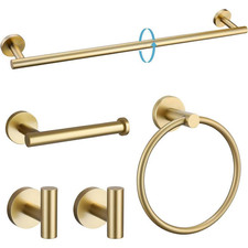 6.23 In. W X 1.97 In. D Decorative Wall Shelf Gold 5-Piece Bathroom Hardware Set