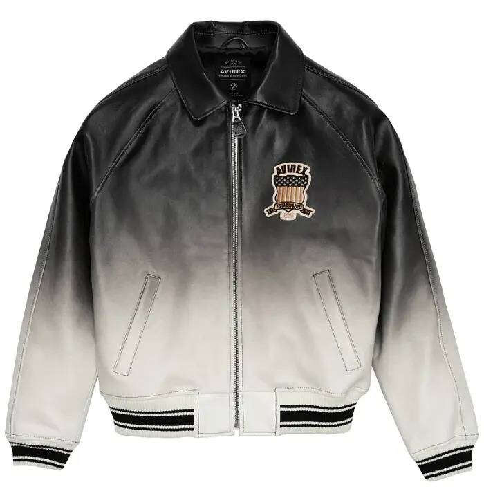 Avirex Men's Bomber Flight Jacket | Black & White Genuine