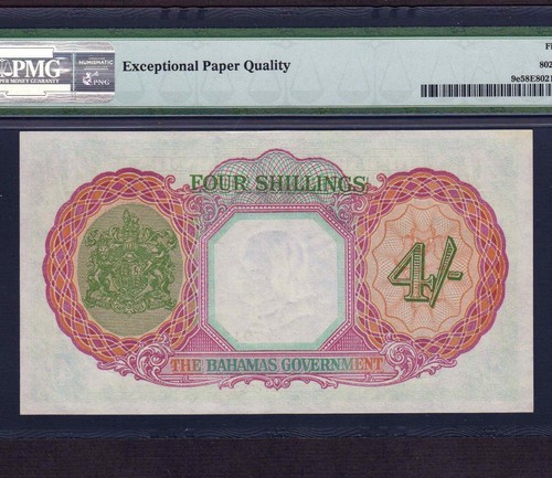 Bahamas 4 Shillings 1936 P-9e * PMG AU 58 EPQ * King George * - Picture 2 of 2