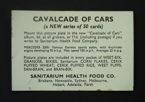 Mercedes 220 S - WEET-BIX 1960 "Cavalcade of cars" No 41 Picture plate. - Picture 3 of 3