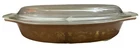 PYREX Early American Divided Casserole Dish Brown Gold Oval 1.5 Qt. With Lid