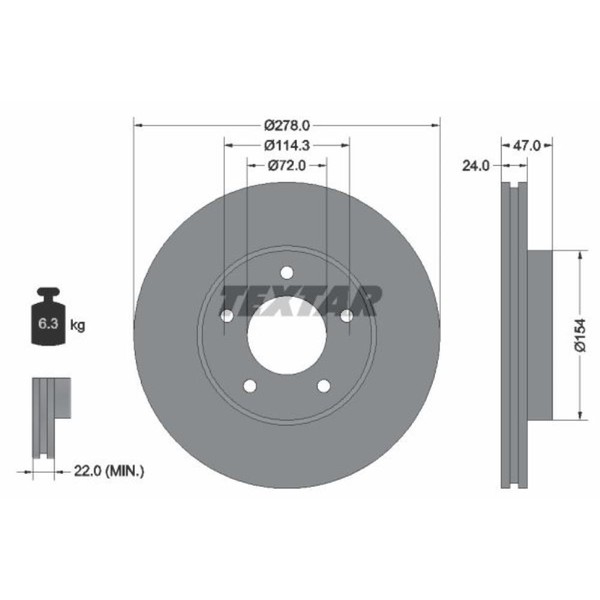 Textar 2X Bremsscheibe Vorne Ø278 Mm InnenbelüFtet FüR Ford Maverick Mazda-image