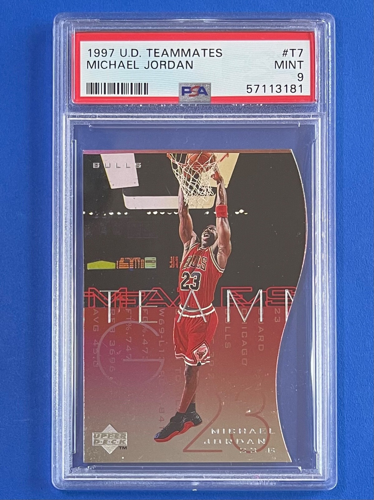 1997 Upper Deck UD Teammates Die-Cut Michael Jordan Card #T7 PSA 9 MINT Bulls
