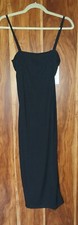Long Black Ribbed Maxi Spaghetti Straps Dress Size 14 Brand New 