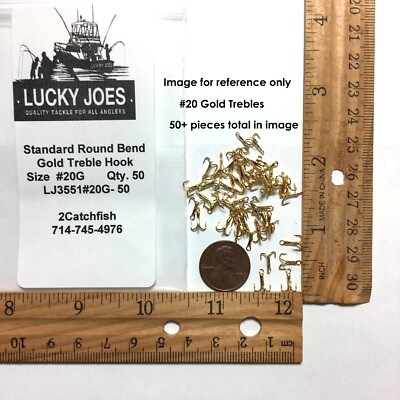 48 49 or 50 Gold 3551 #20 20 small standard round bend Treble Hooks Bait Lure