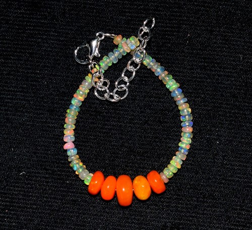 Bracelet Perles Opale De Feu Naturelle D'Éthiopie Wello - 7.5mm - 19.1cm - Non Traité - Réf F01781
