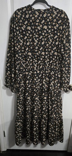 Vestido Largo Mujer 1XL Negro Floral Botón Delantero Manga Larga Vintage Estilo Volantes - Imagen 2 de 12