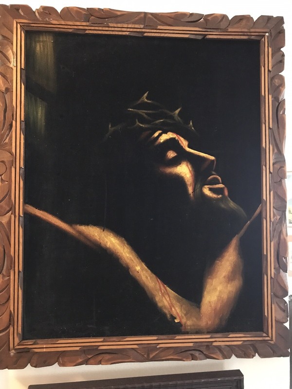 Vintage Original Painting on Black Velvet “ Jesus Crown of Torns” 