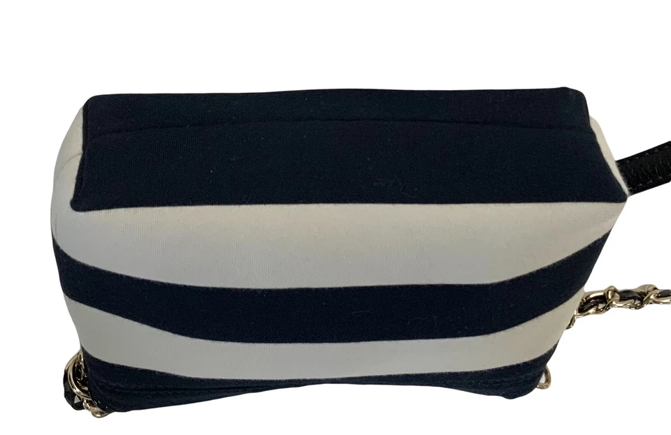 Bolso Cartera Kate Spade Academy Rayas Solapa Tirantes, Cadena Azul Marino y Gris/Beige Foto 3 de 4