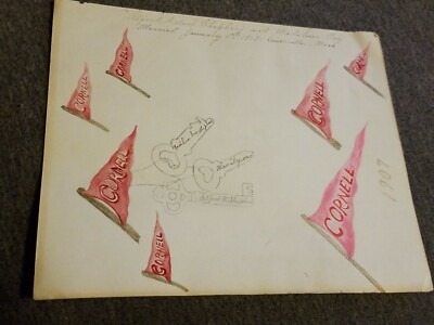 RARE 1907 Cornell University Grad Class Hand Made Flag Pennant Marriage Record