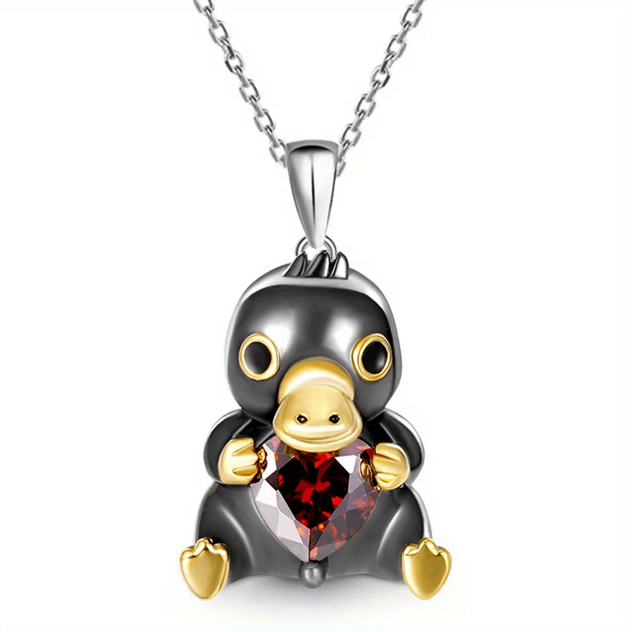 Platypus Heart Love Necklace Gothic Animal Jewelry 2-Tone Pendant