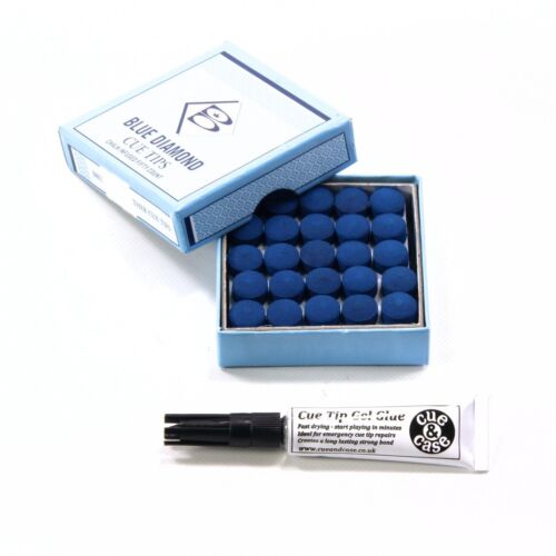 50 x 10mm Leather Blue Diamond Snooker Pool Cue Tips (full box)
