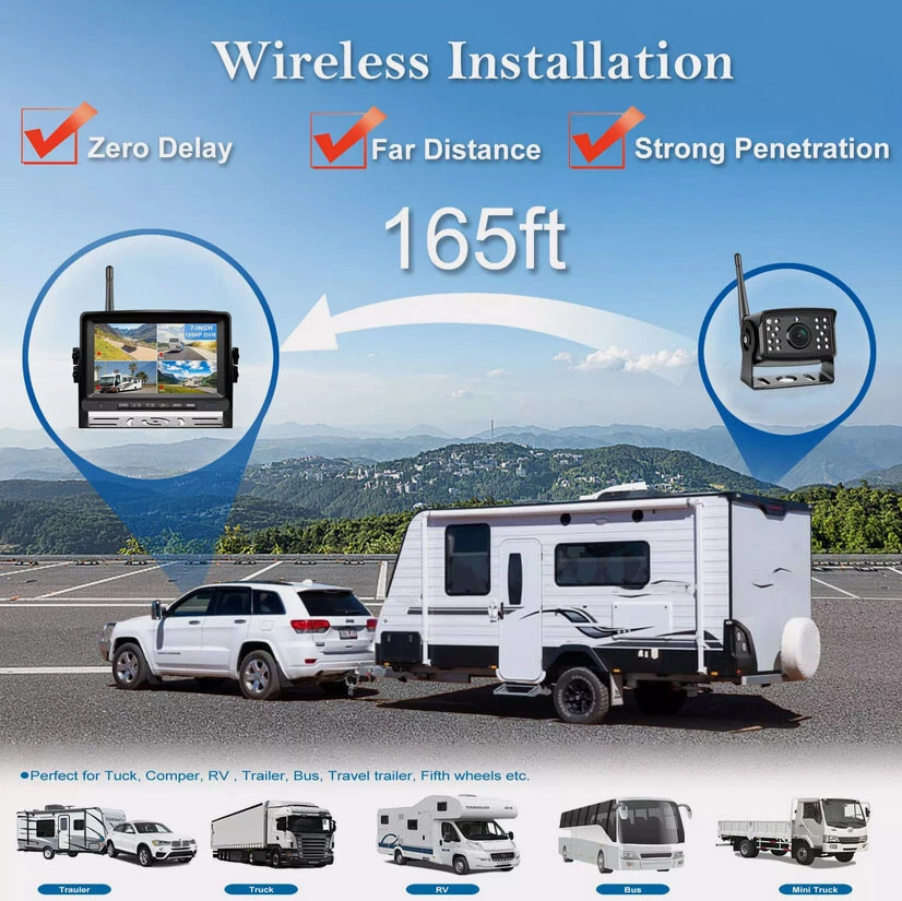 Digital Wireless 7" Split DVR Monitor Caravan Trailer Truck Reversing Camera Kit - Image 4 of 4