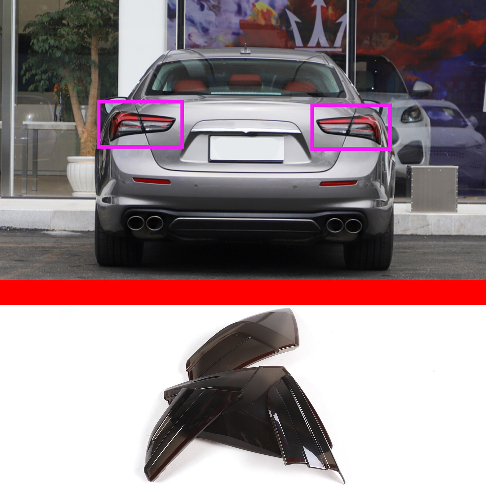 ABS Smoked Car Taillight Cover Rear Lampshade Trim For Maserati Ghibli 2021-2024